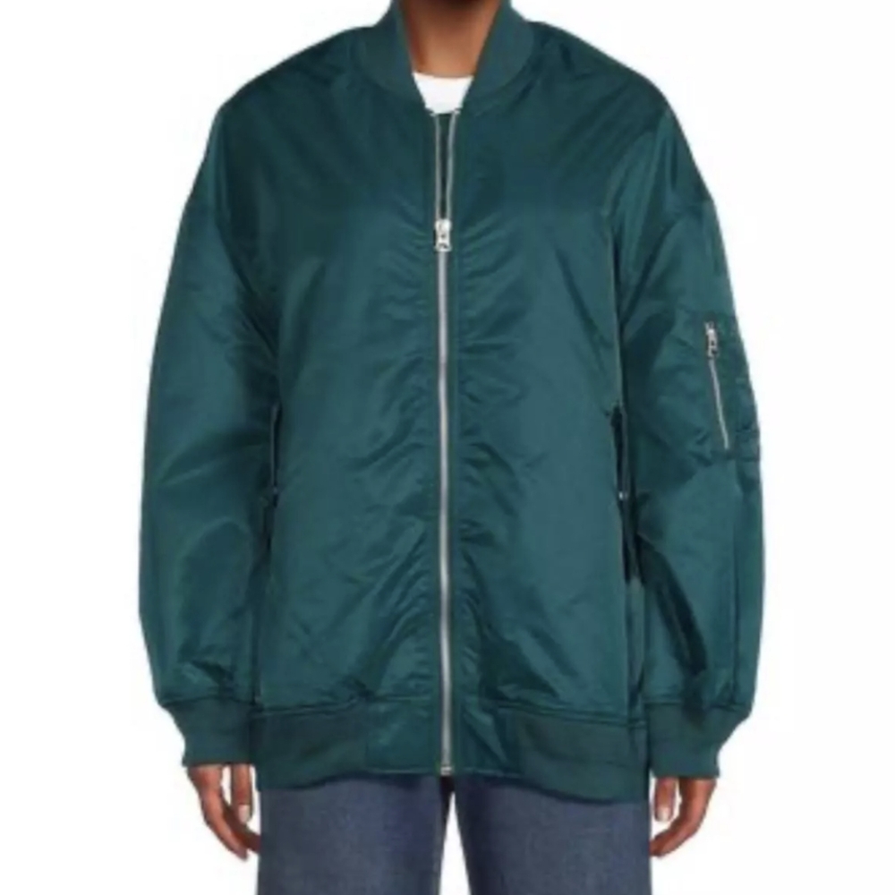 New Hudson Oversized Teal Bomber Jacket L NWT Quilted Lining